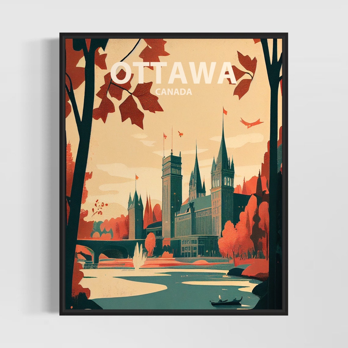 Ottawa Canada Parliament Hill Autumn Waterfront Skyline Art Poster