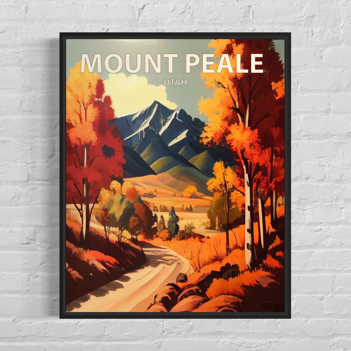 Mount Peale Utah Snowy Summit Winding Road Aspen Grove Art Poster