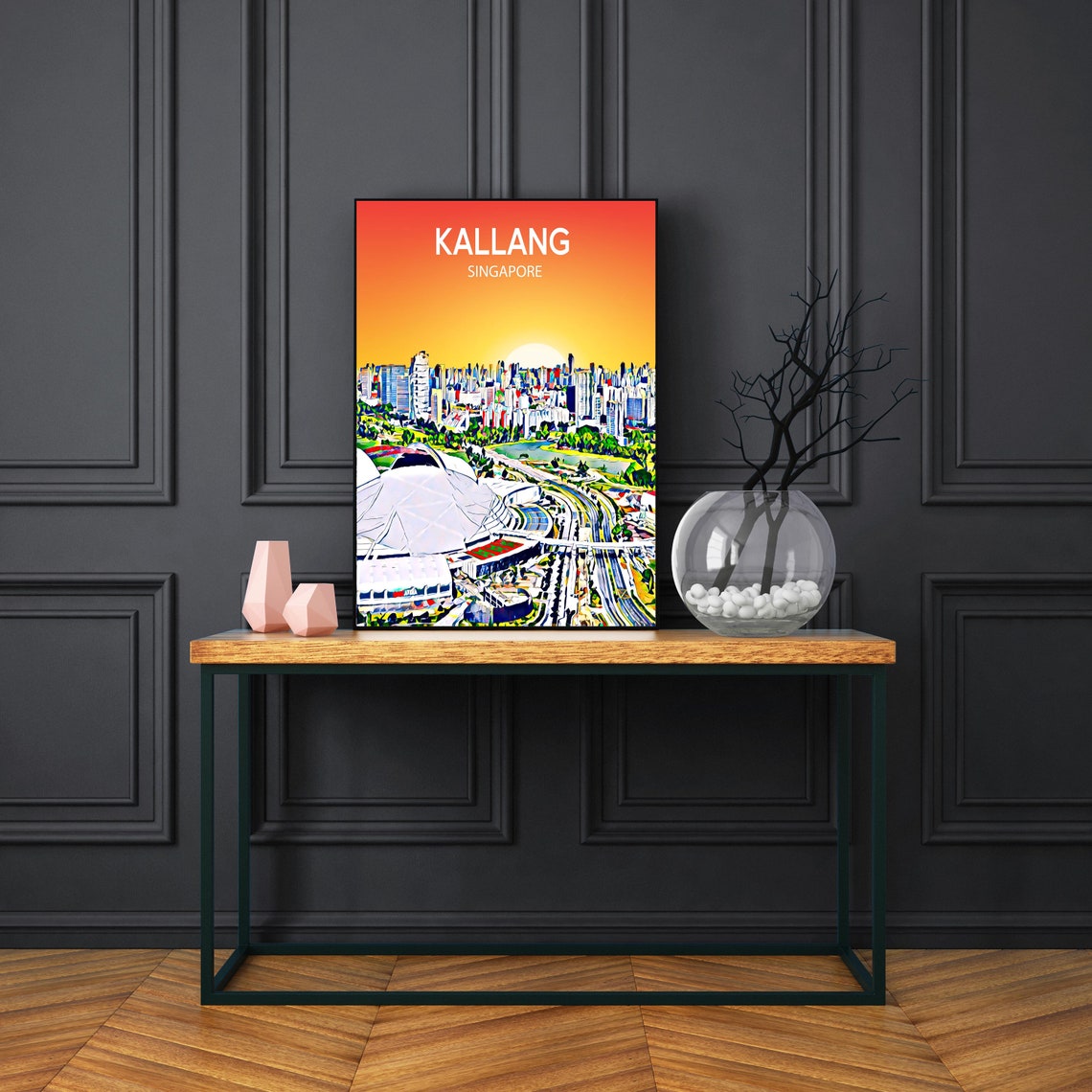 Kallang Singapore Stadium Sunset Skyline Cityscape Art Poster - Image 3