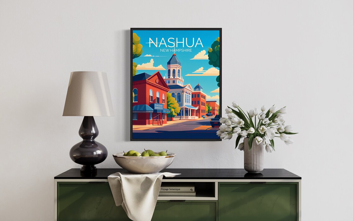 Nashua New Hampshire Retro Downtown Street Vintage Travel Poster - Image 3