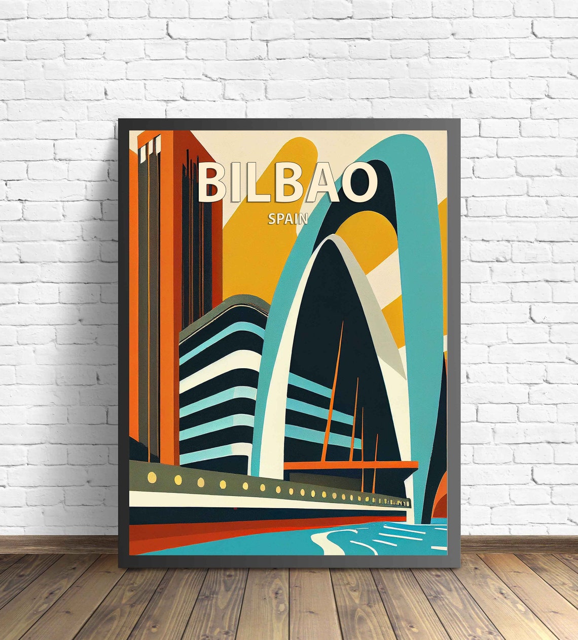 Bilbao Spain Bold Modern Architecture Abstract Retro Travel Poster