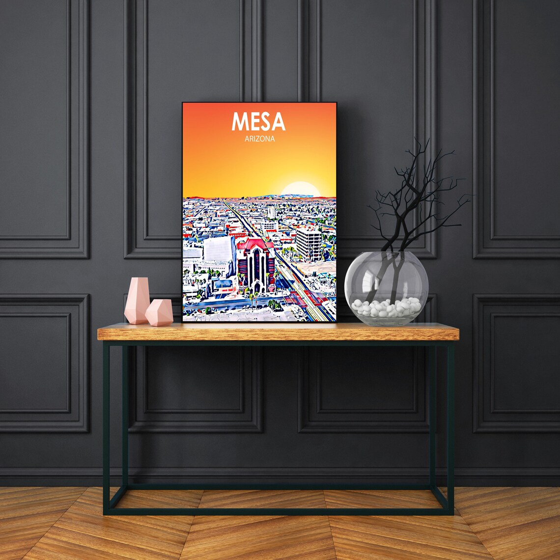 Framed Mesa Arizona Colorful Sunset Skyline City Travel Poster - Image 3