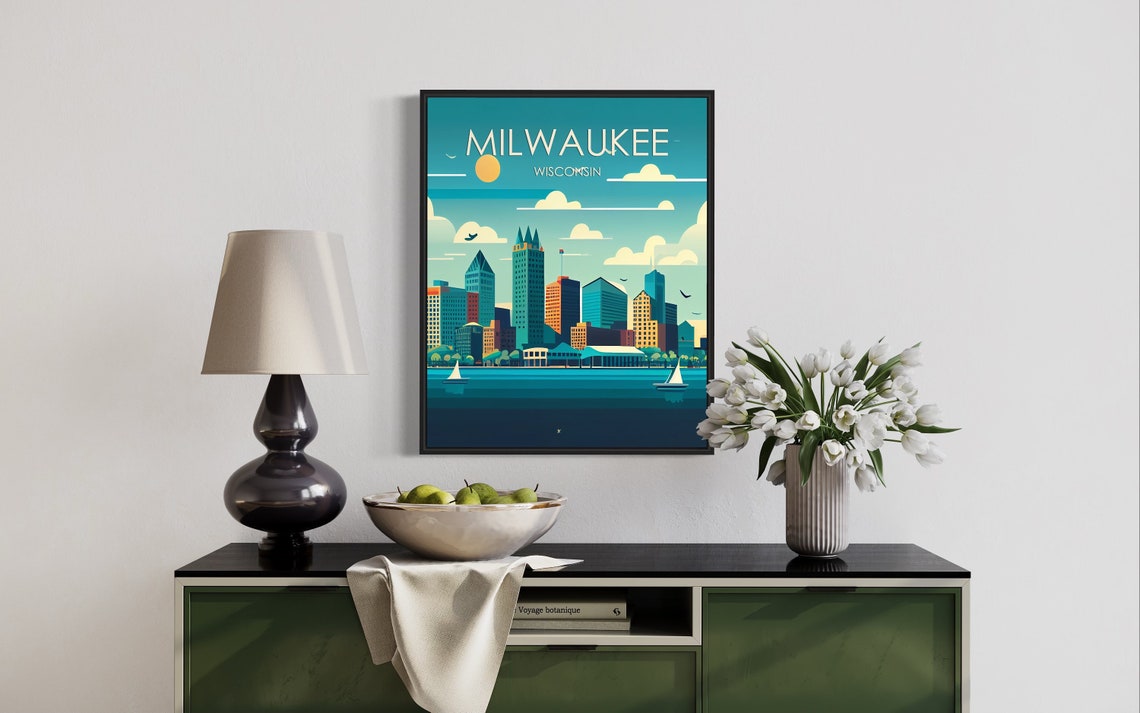 Milwaukee Wisconsin Downtown Skyline Sailboats Lake Michigan Poster - Image 3