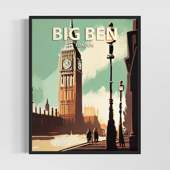 Big Ben Retro Art Print Big Ben Wall Art Illustration Big Ben Vintage Minimal Design Poster