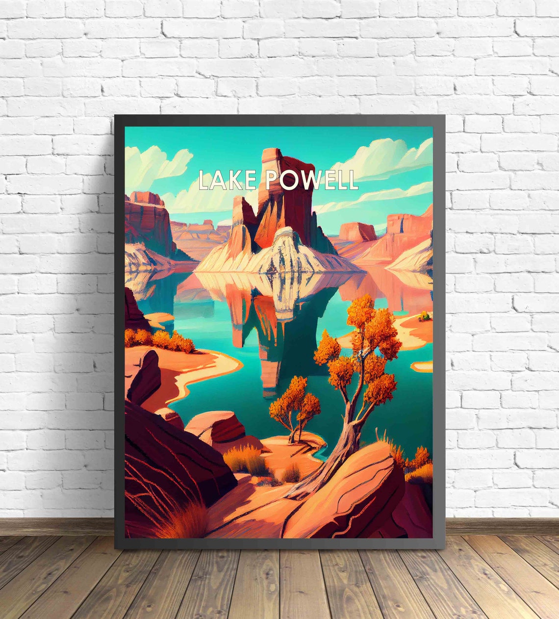 Lake Powell Retro Red Rock Reflection Desert Lake Travel Poster