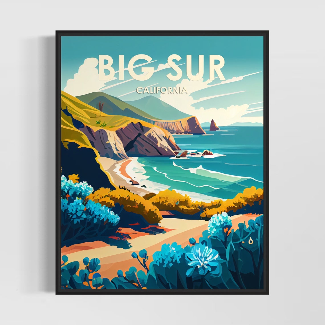 Big Sur California Dramatic Coastal Cliffs Wildflower Poster