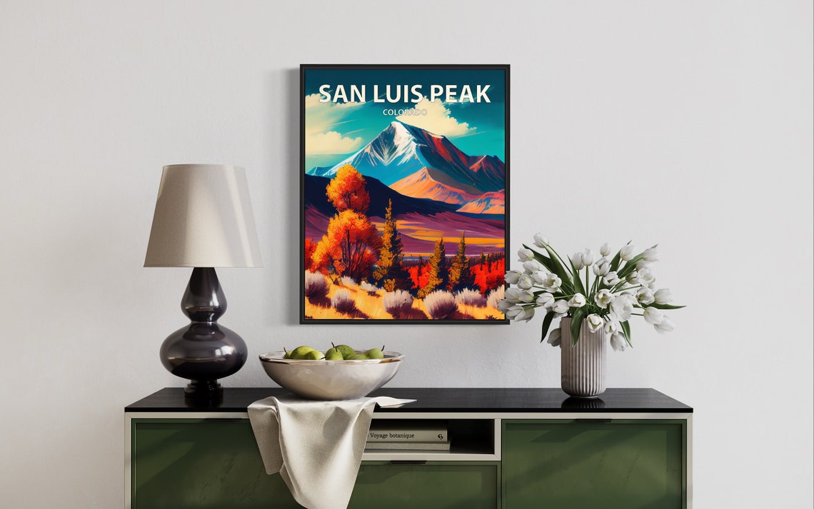 San Luis Peak Colorado Crimson Fall Foliage Mountain Art Poster - Image 3