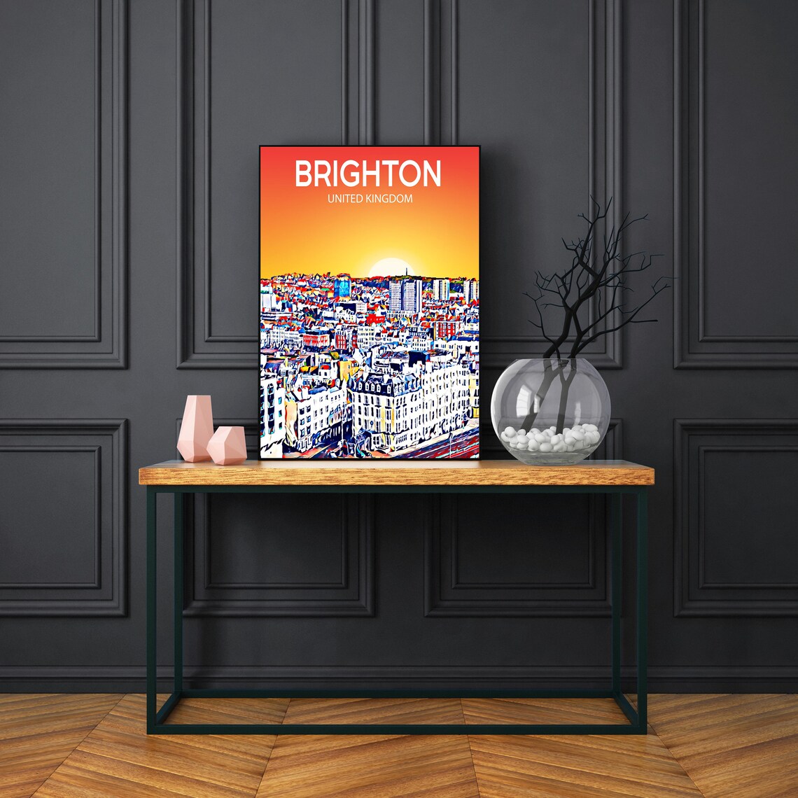 Brighton United Kingdom Sunset Skyline Sketch Art Travel Poster - Image 3