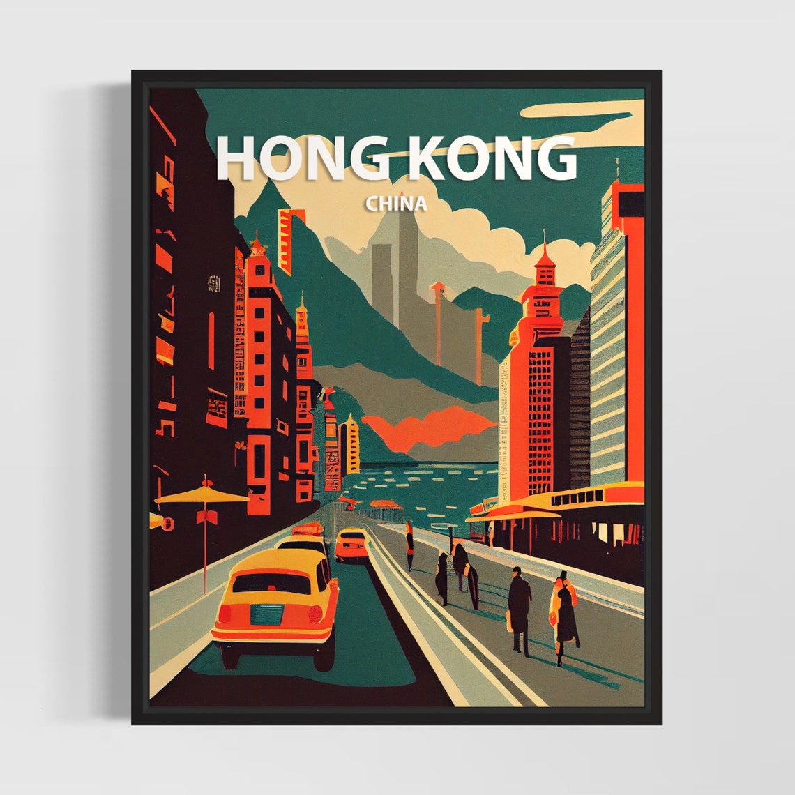 Hong Kong China Retro Victoria Harbour City Night Street Poster