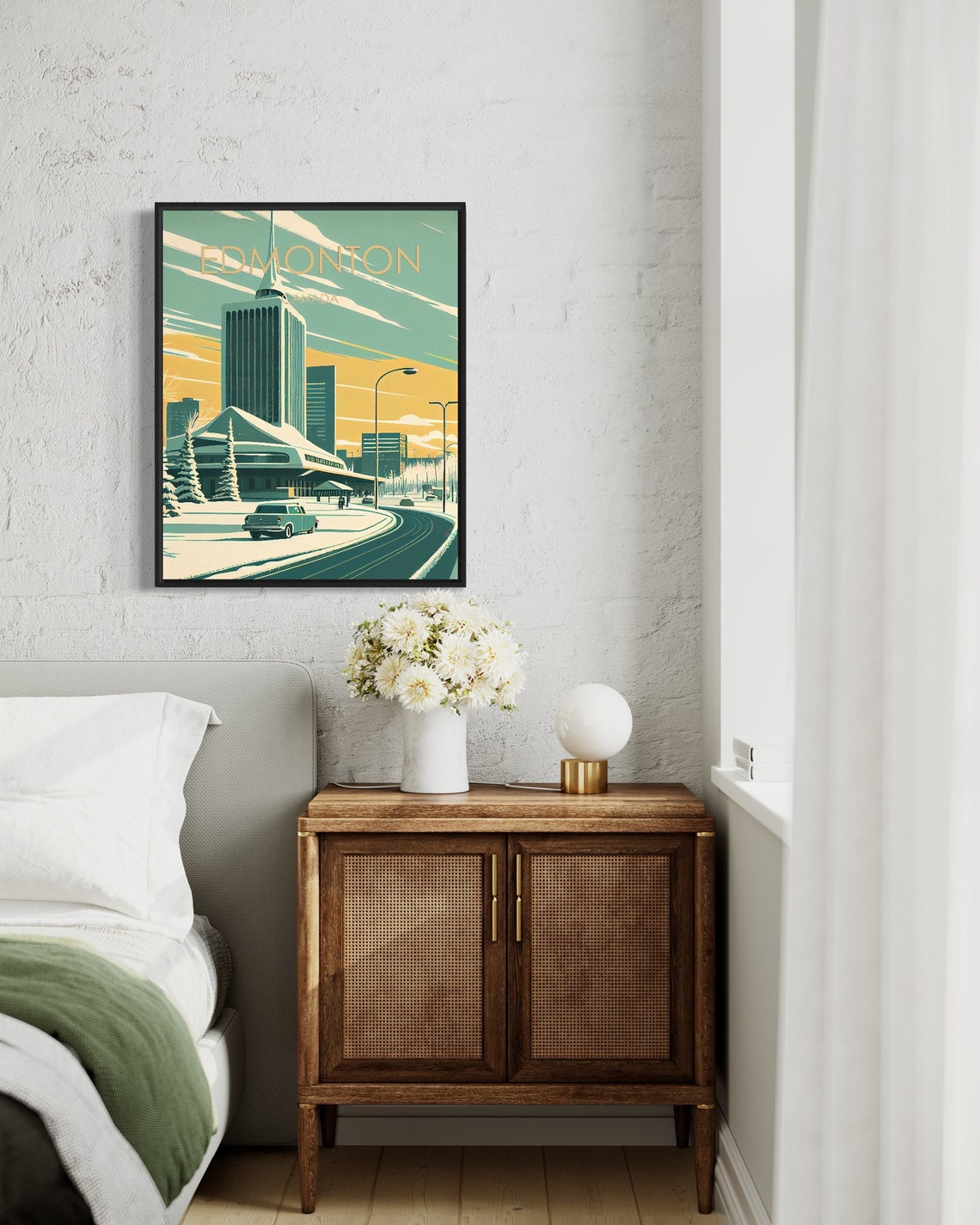 Edmonton Canada Snowy Downtown Winter Vintage Illustration Poster - Image 3