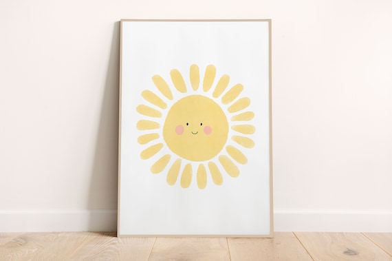 Happy Smiling Sun Face Cheerful Watercolor Kids Room Wall Poster