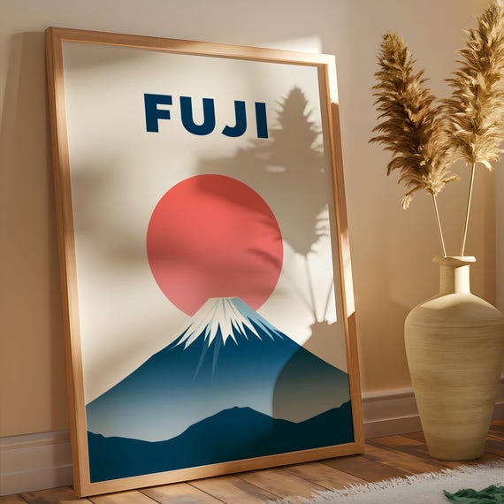 Vintage Fuji Mountain Travel Poster, Nature Landscape