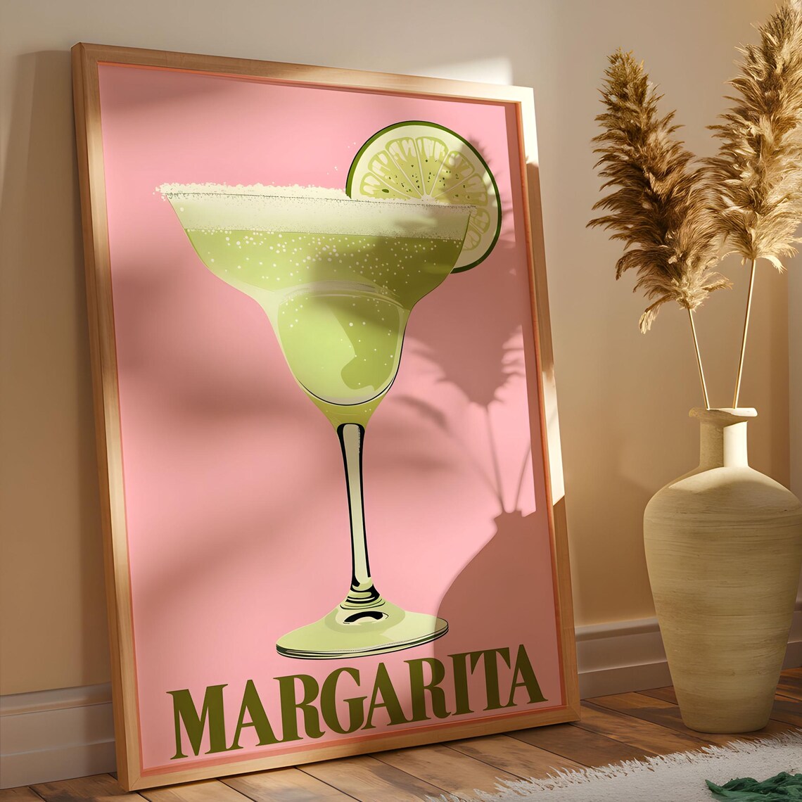 Margarita Cocktail Pink Background Lime Retro Bar Party Art Poster