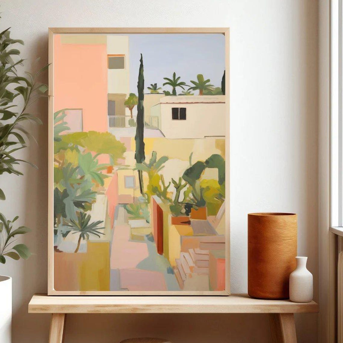 Mallorca Spain Abstract Painting Cypress Palms Pastel Poster