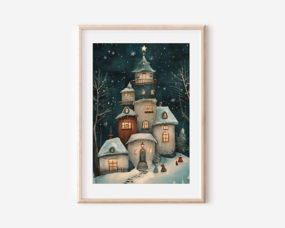 Christmas Village Wall Art Cute Christmas Poster Vintage Christmas Poster Winter Wall Decor Xmas