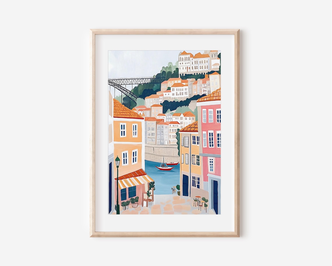 Porto Portugal Ribeira Colorful Houses Iron Bridge Travel Poster