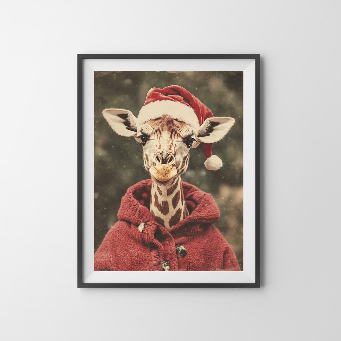 Christmas Giraffe in Red Santa Coat Festive Winter Animal Poster - Image 3