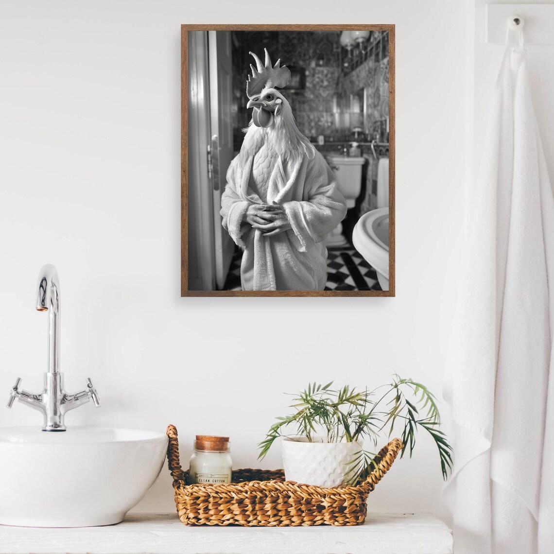 Chicken In A Bathrobe, Funny Bathroom Art Print - Image 2