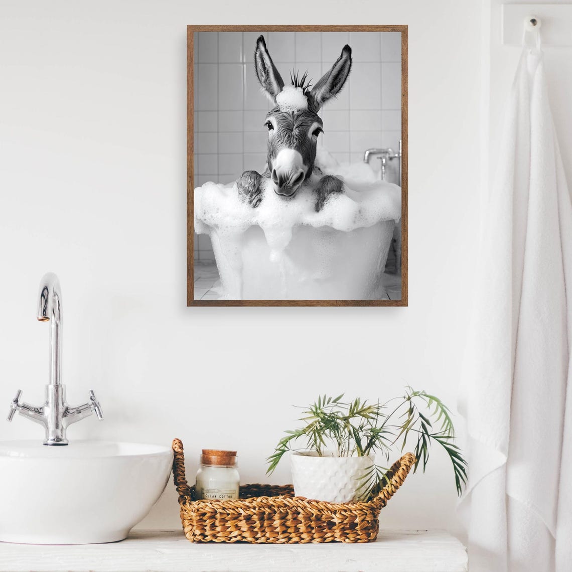Baby Donkey Bubble Bath Cute Black And White Funny Animal Poster - Image 2