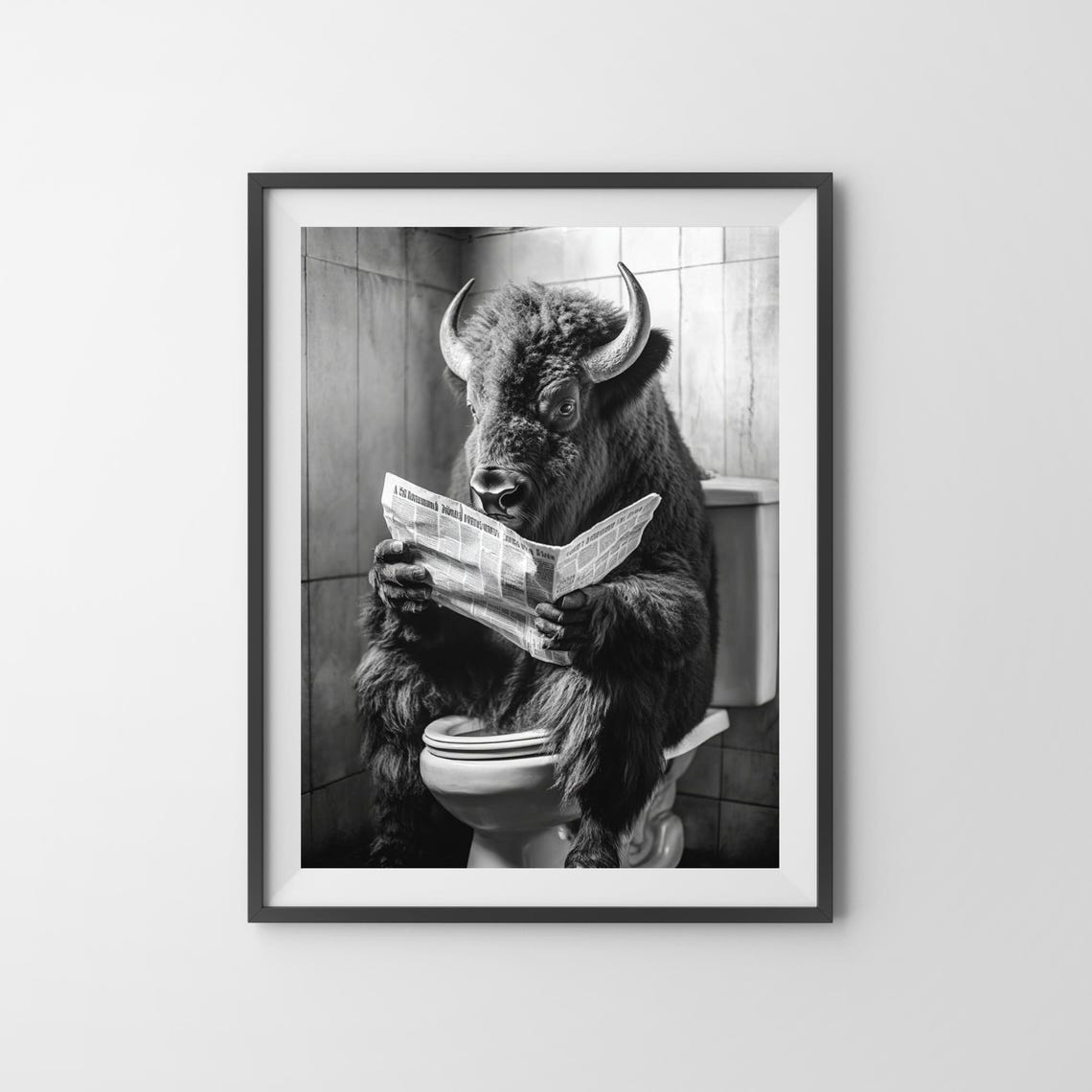 Funny Bison Sitting on Toilet Reading Newspaper Bathroom Poster - Image 3