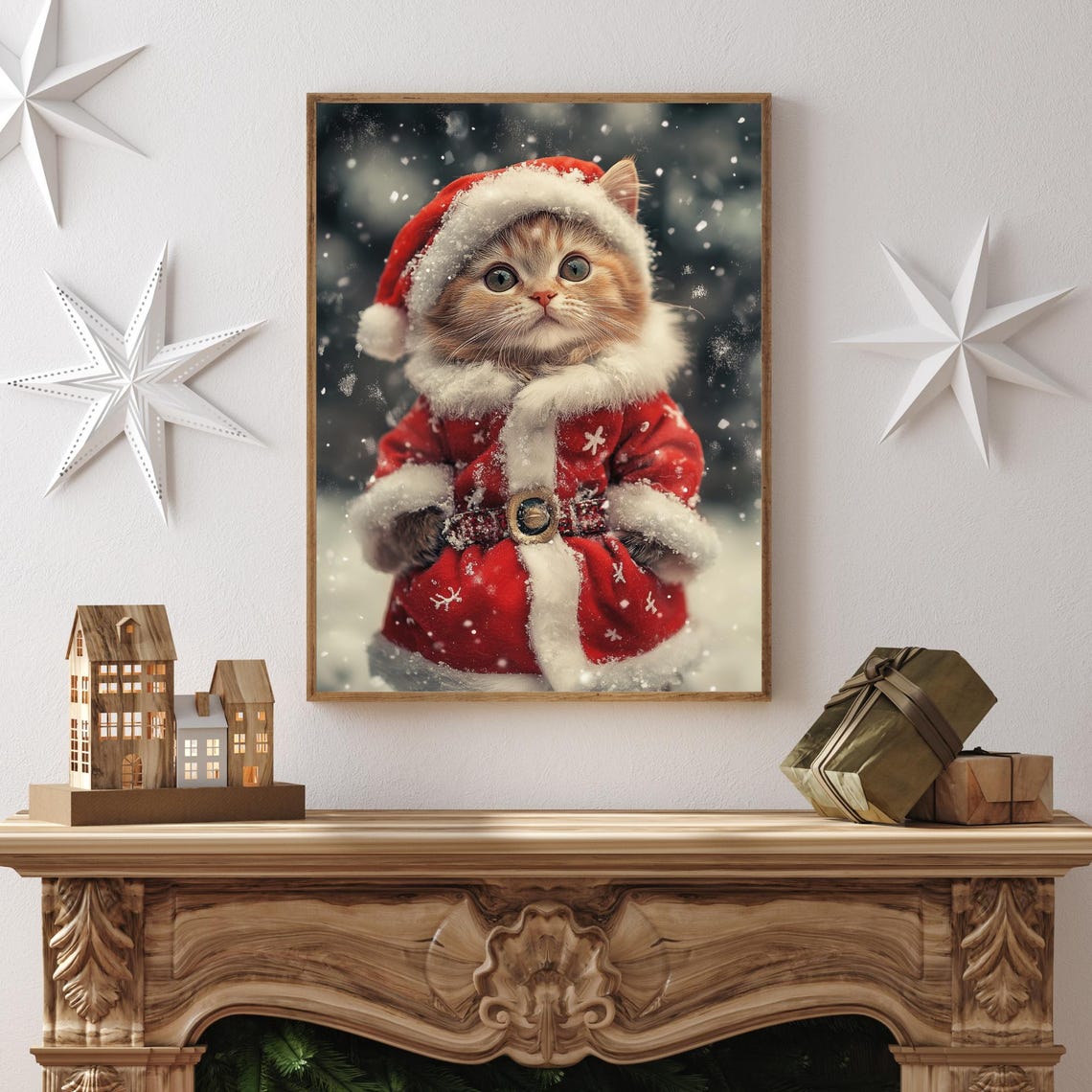 Ginger Kitten Wearing Santa Hat And Red Coat Christmas Poster - Image 2