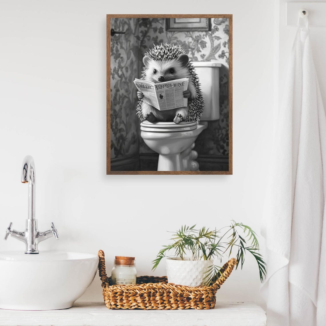 Funny Hedgehog Sitting on Toilet Reading Newspaper Bathroom Poster - Image 2