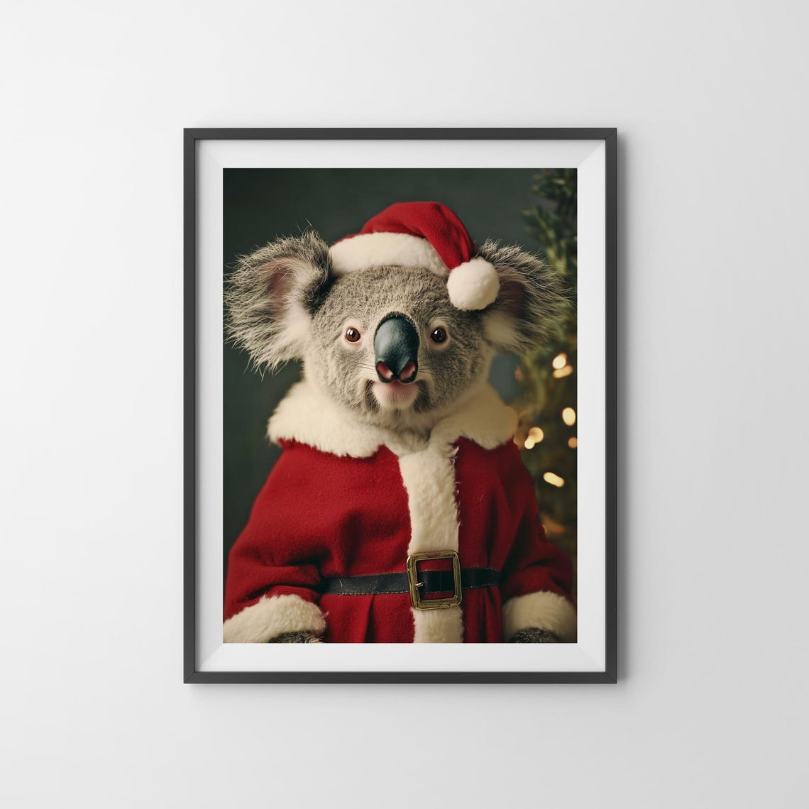 Koala Wearing Santa Hat And Red Coat Festive Christmas Poster - Image 3