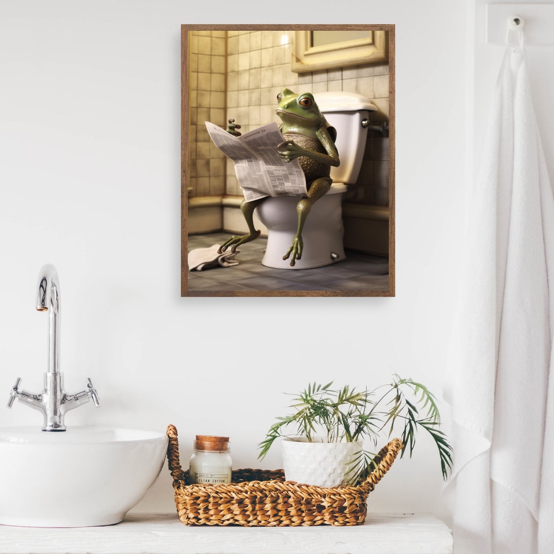 Frog on the Toilet Reading a Newspaper Funny Bathroom Poster - Image 2