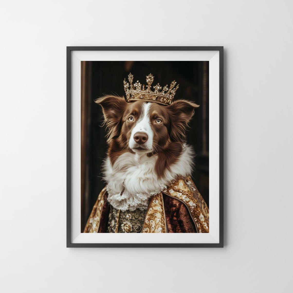 Regal Herding Dog Wearing Golden Crown Baroque Portrait Poster - Image 3