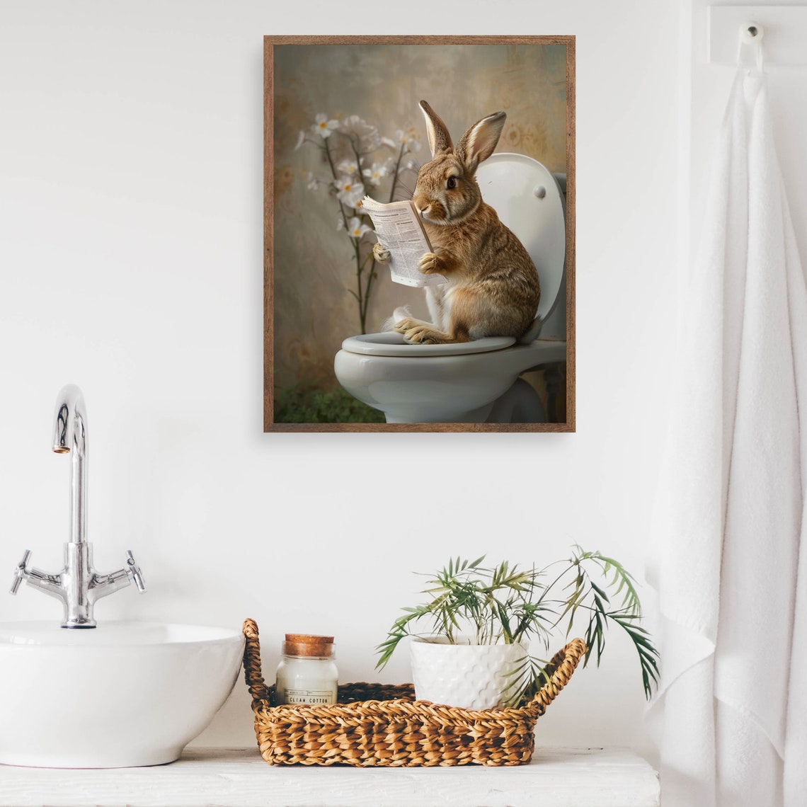Rabbit Reading a Newspaper While Sitting on the Toilet Cute Poster - Image 2