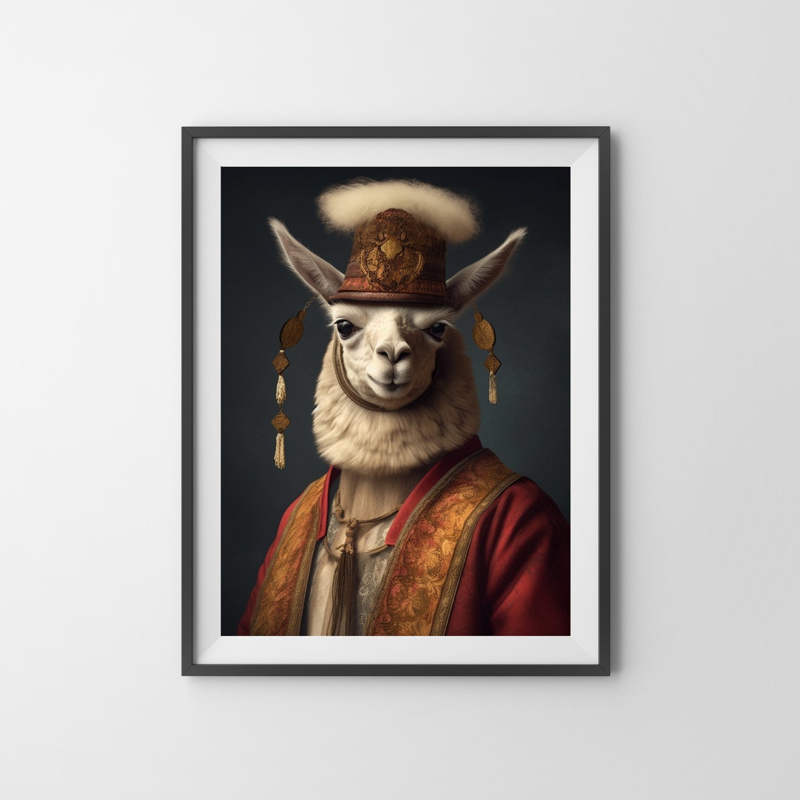 Aristocratic Llama in Red Robe and Gold Embroidered Hat Poster - Image 3