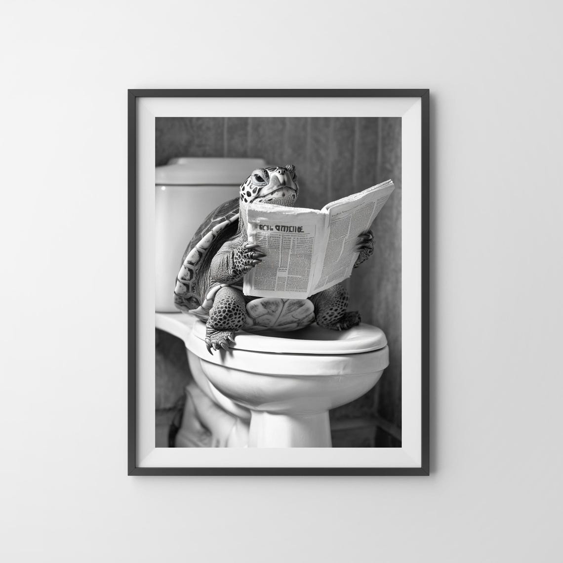 Turtle Reading Newspaper On Toilet Funny Bathroom Poster Art - Image 3