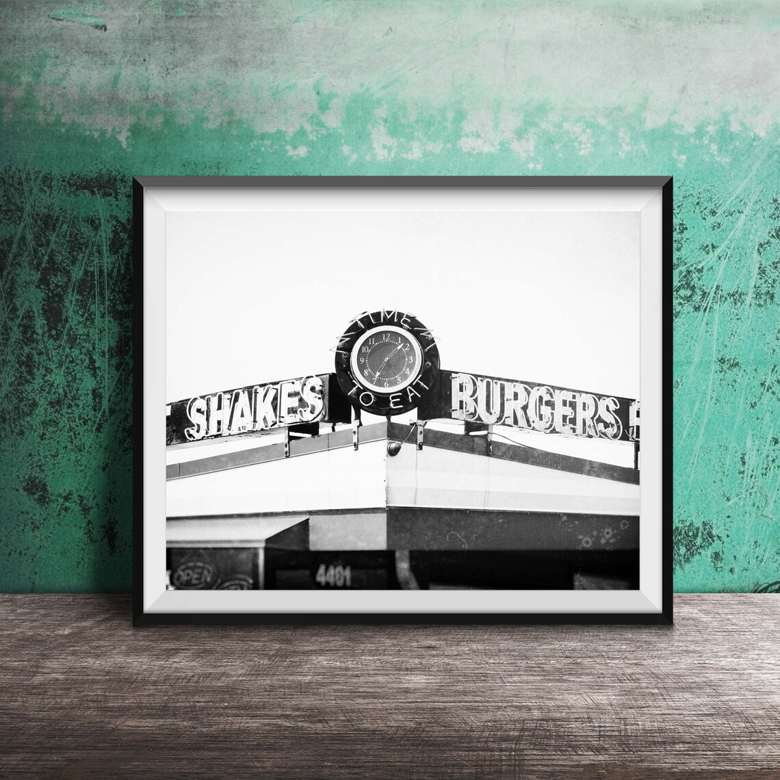 Vintage Diner Time to Eat Shakes Burgers Rooftop Sign Poster - Image 2