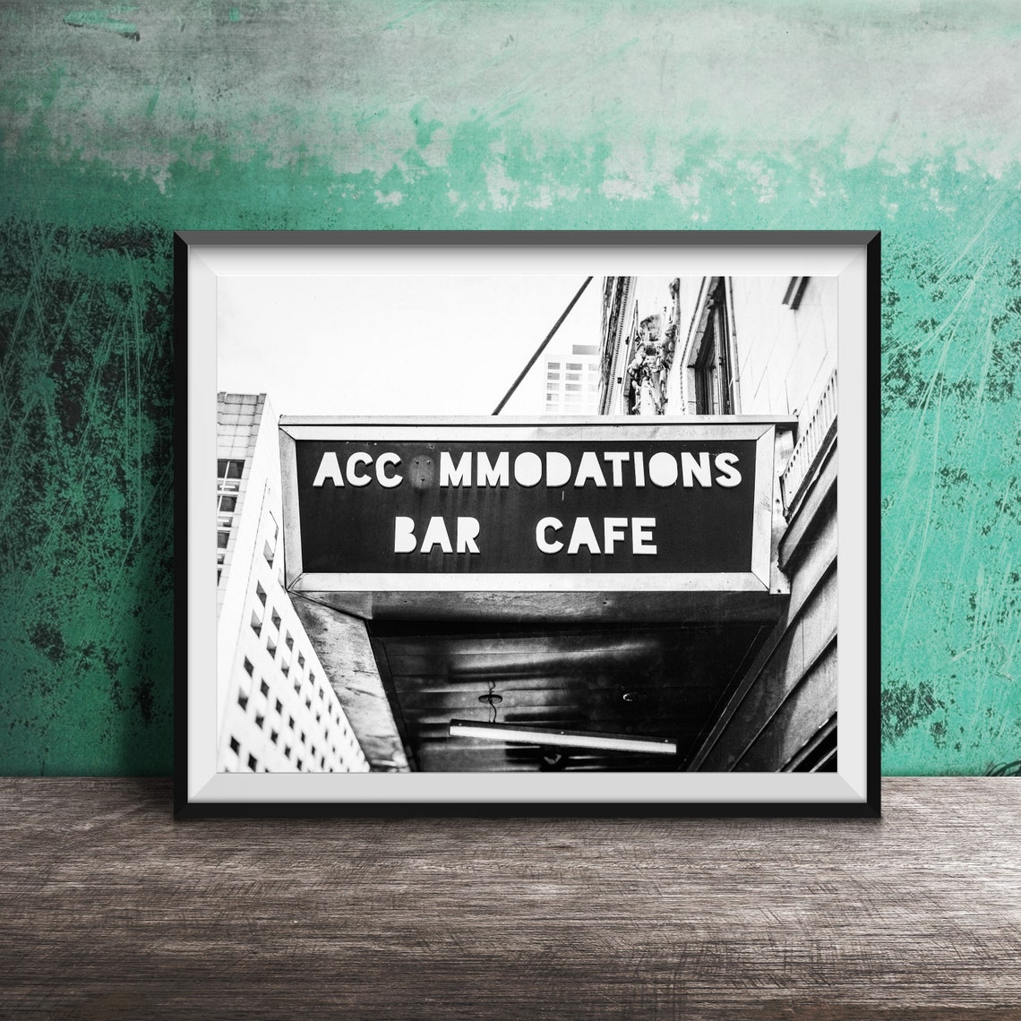 Accommodations Bar Cafe Partially Lit Neon Sign Vintage Photo Poster - Image 2
