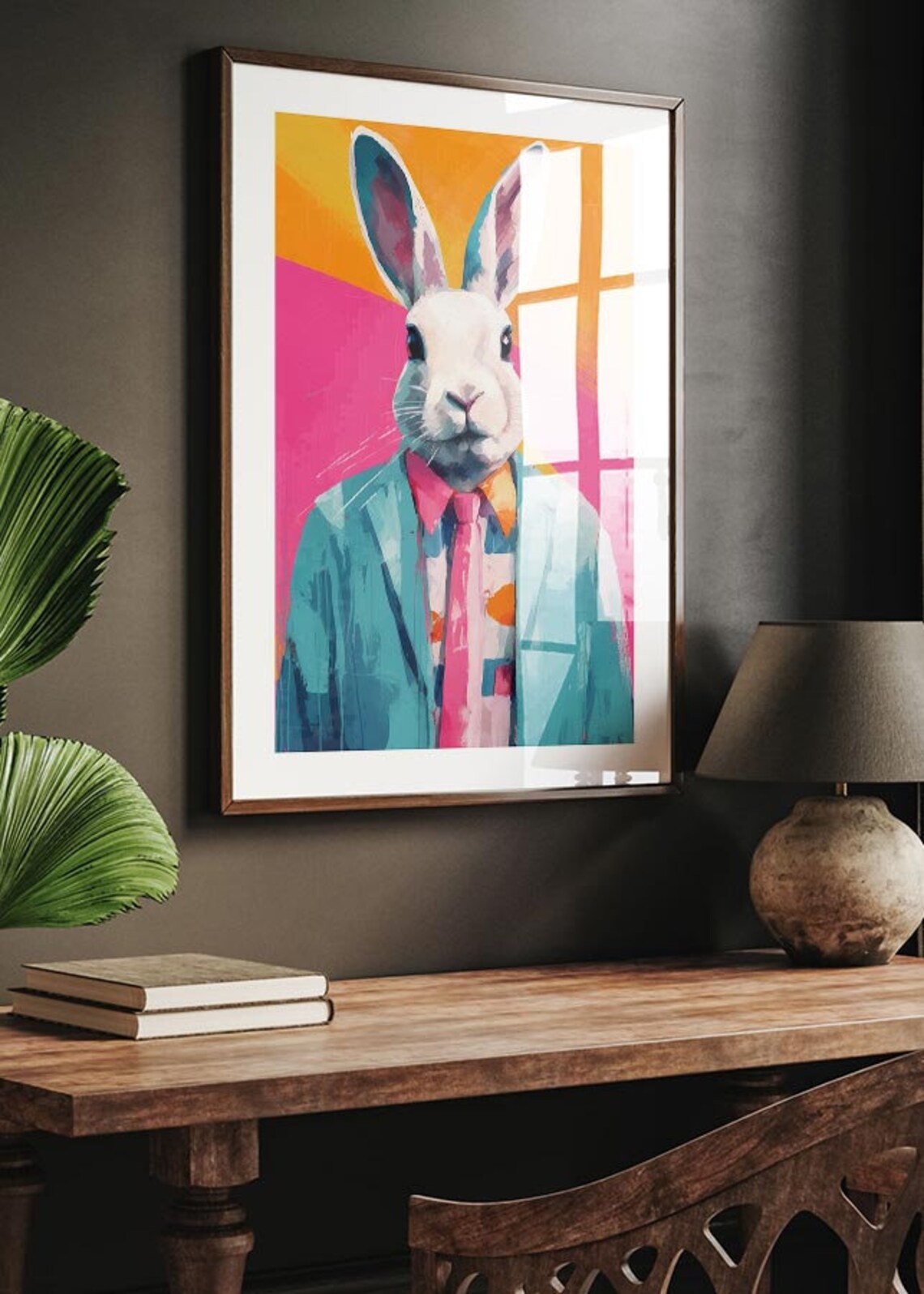 Dapper Bunny In Blue Suit And Tie Pop Art Animal Portrait Poster - Image 2