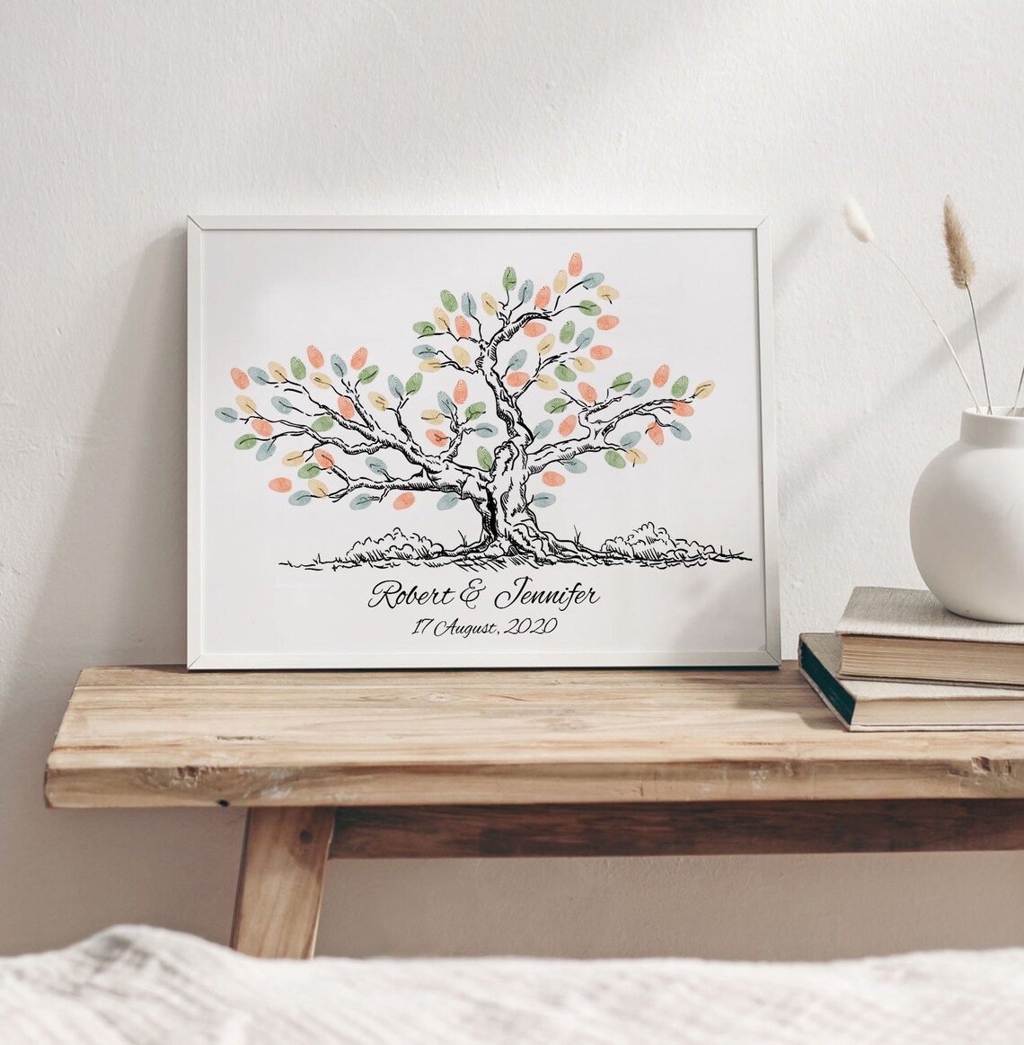 Sketch Thumbprint Tree Wedding Guest Book, Ink Painting - Image 4