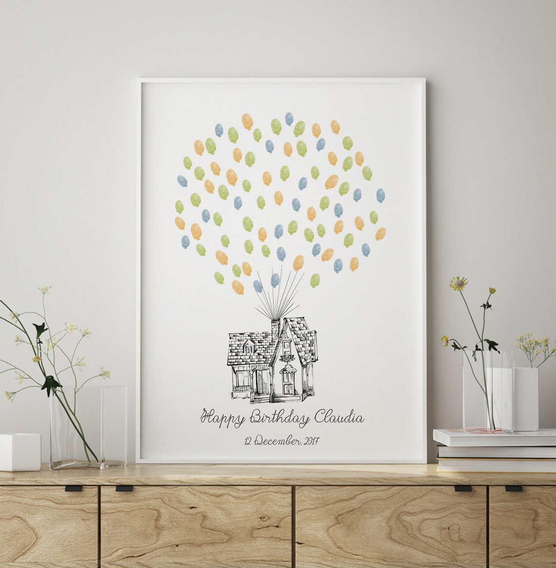 Up House Thumbprint Guest Book, Wedding Fingerprint Decor - Image 4