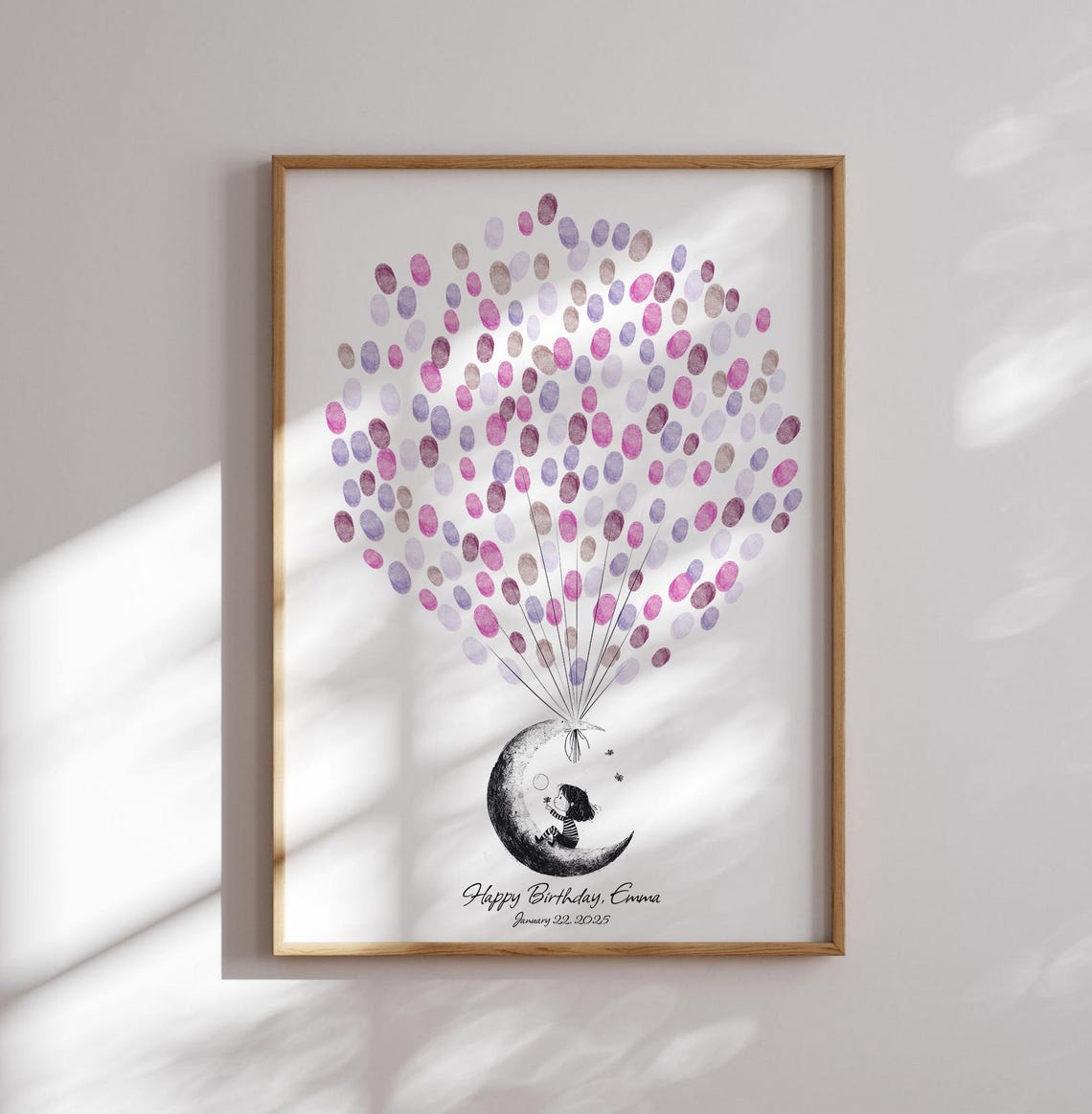 Black White Moon Fingerprint Guest Book Space Theme Guestbook Fingerprint Print Alternative Keepsake - Image 3