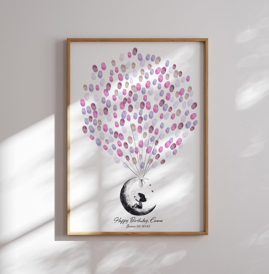 Moon Girl Blowing Bubble Balloon Birthday Guest Book Keepsake Poster - Image 3