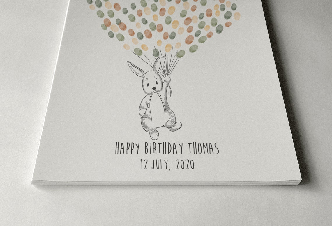 Baby Rabbit Fingerprint Guest Book Birthday Art Print - Image 2