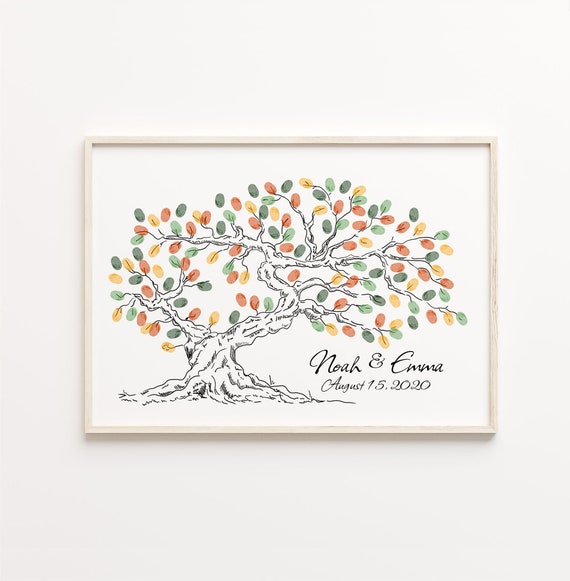 Sketch Thumbprint Tree Wedding Guest Book Art Print