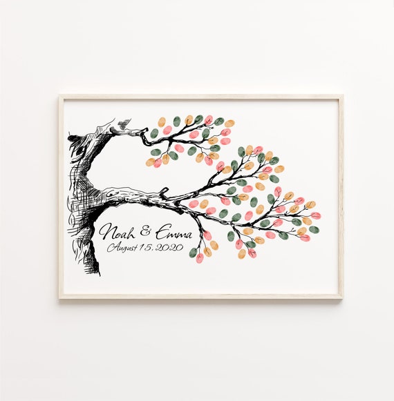 Sketch Thumbprint Tree Wedding Family Art Print