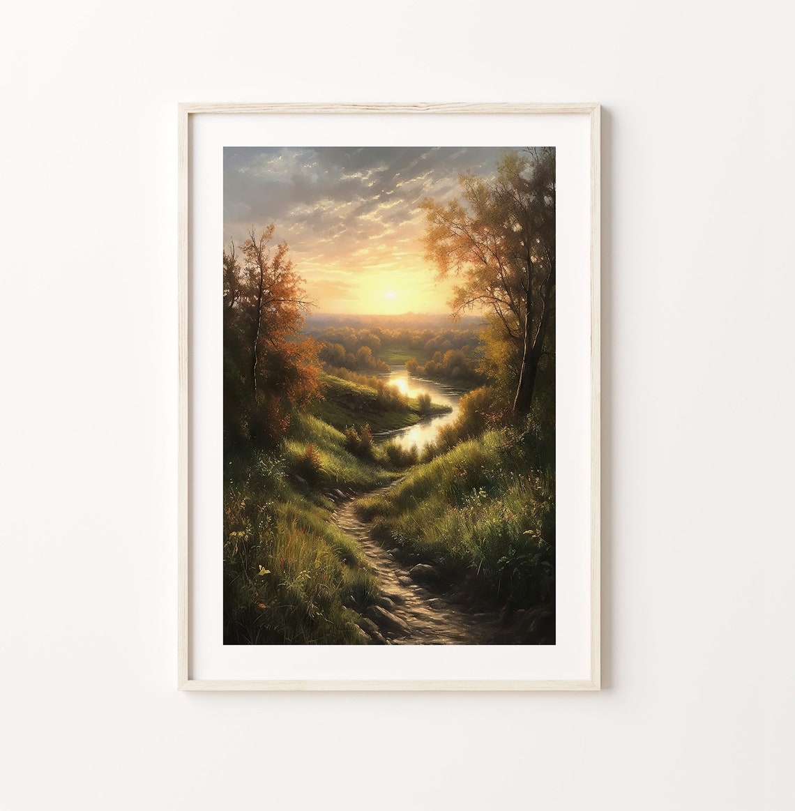 A Window To Serenity Art Realistic Landscape Painting Sunlit Fields Forest And Tranquil River Instant