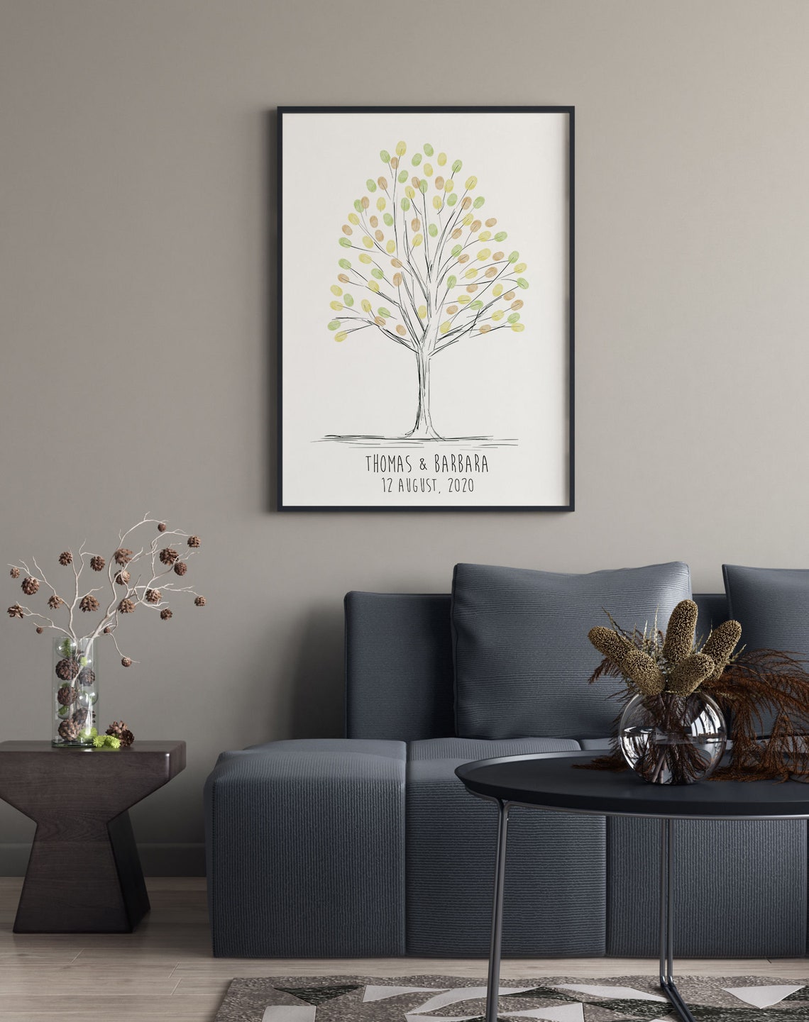 Thumbprint Guest Book Guest Book Wedding Fingerprint Tree Customizable Guest Book Sketch Thumbprint Tree Anniversary Book - Image 3