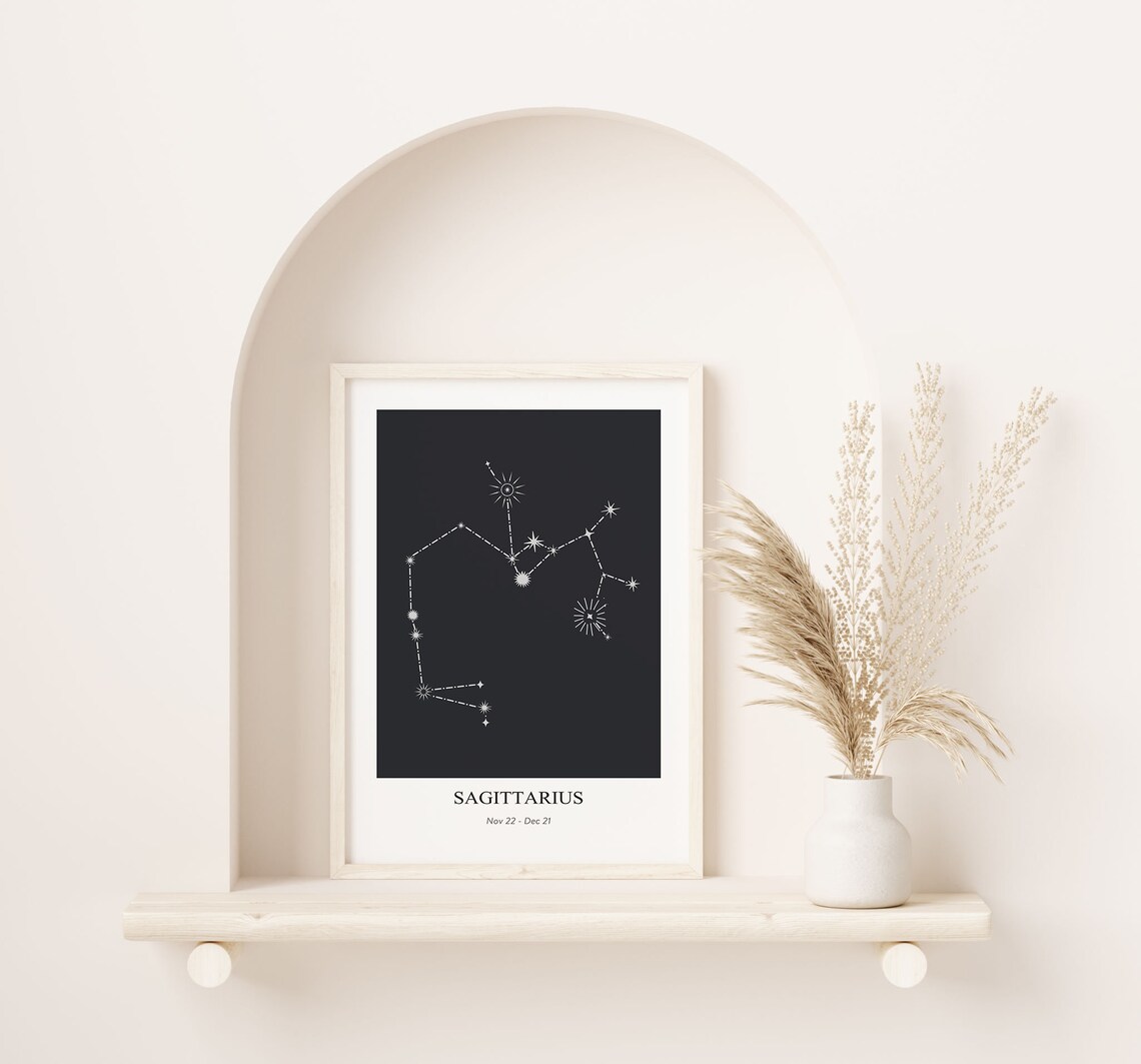 Elegant Sagittarius Constellation Star Chart Black Zodiac Sign Poster - Image 4