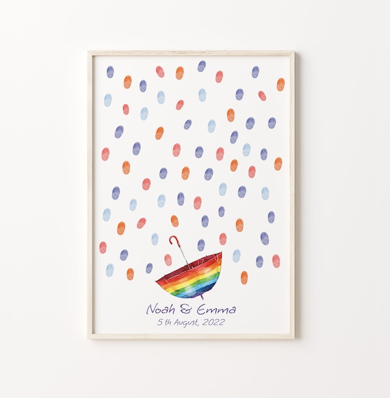 Rainbow Umbrella Fingerprint Guest Book Fingerprint Wedding Guestbook Alternative Showered Thumbprint Guest Book Poster Gift