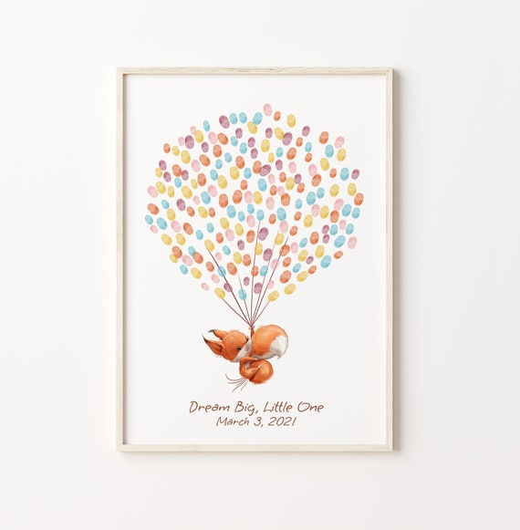 Baby Fox Watercolor Guest Book, Birthday Keepsake