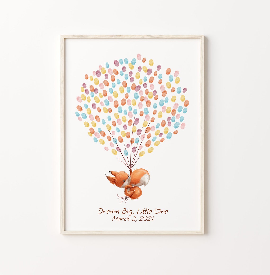 Baby Fox Watercolor Guest Book, Birthday Keepsake