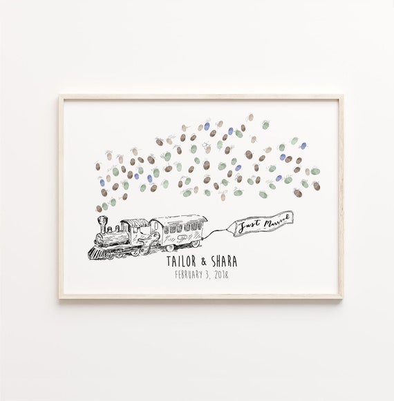 Wedding Train Sketched Train, Just Married Art Print