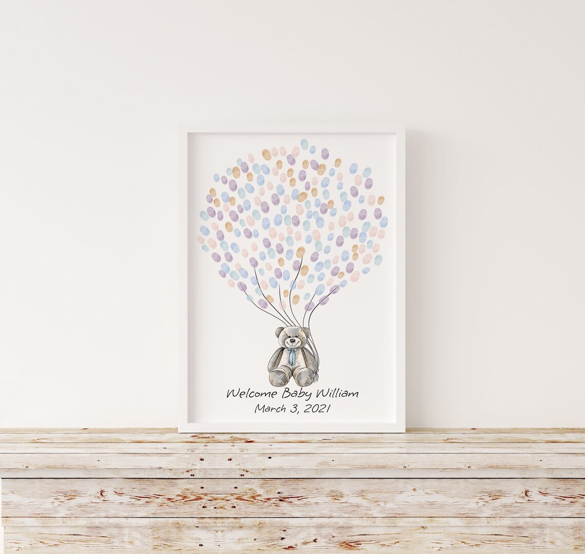Sweet Teddy Bear With Bow Welcome Baby Keepsake Guest Book Poster - Image 3